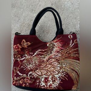 Embroidered Sequin Tote Bag - Red and Gold